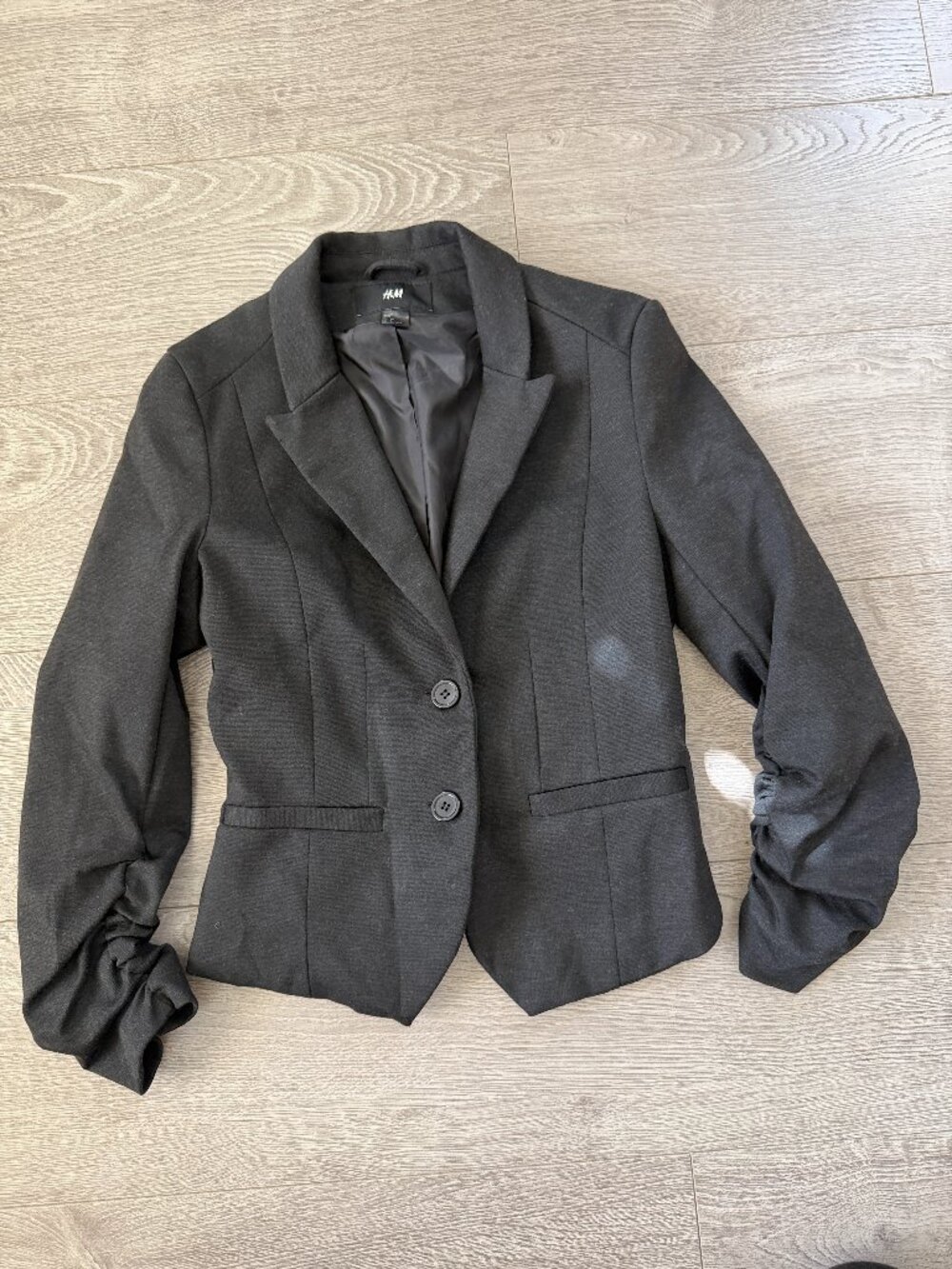 H&M Black Ruched Sleeve Fitted Blazer Womens Size 6